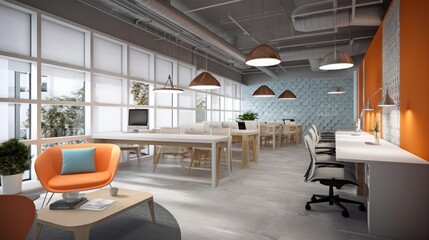 Scandinavian Style Modern Office Workspace Interior Design 3D Render