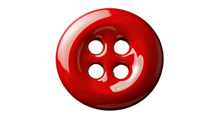 Buttoned Up: A vibrant close-up showcases a glossy, red button, its holes perfectly aligned, radiating simplicity and functionality.