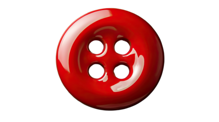 Buttoned Up: A vibrant close-up showcases a glossy, red button, its holes perfectly aligned, radiating simplicity and functionality.
