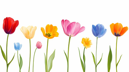 Fototapeta premium Colorful tulips spring border; floral design for greeting cards