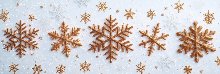 Gold Glitter Snowflake Pattern Border for Christmas Decoration