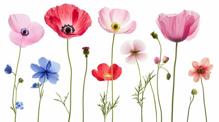 Obraz premium Colorful wildflowers, studio shot, white background, floral arrangement, perfect for greeting cards