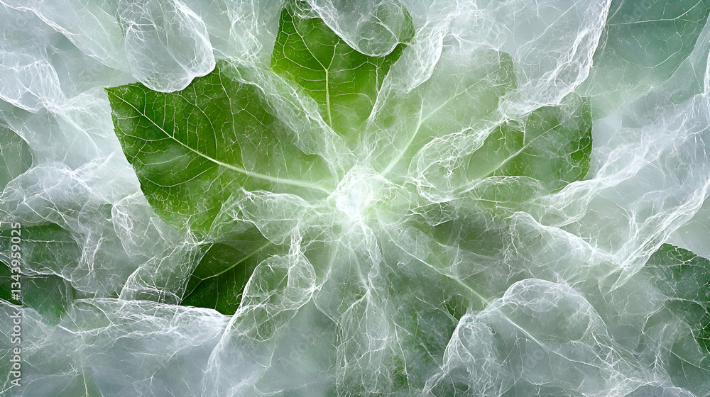 Fototapete abstract fractal art with green center, white veins and geometric patterns, conceptual modern digita