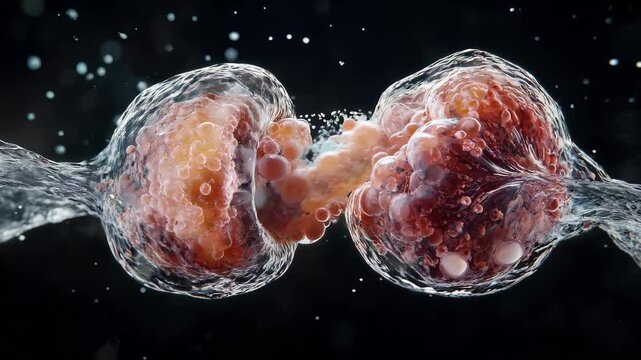 This captivating visualization illustrates the dynamic process of cell division, highlighting the transformation of cellular structures and their interactions during growth phases