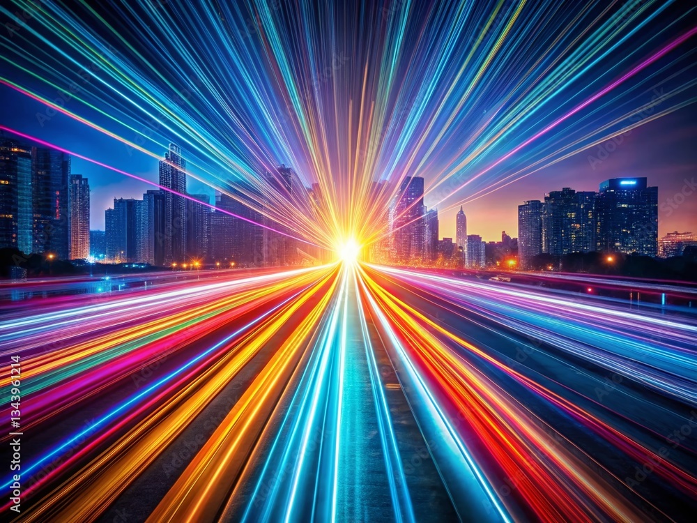 Poster fast internet connection: light trails representing high-speed adsl data transfer
