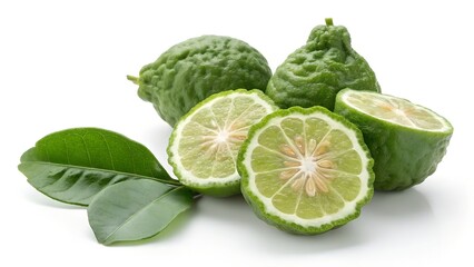 A vibrant, ultra-realistic image featuring fresh bergamot fruit, showcasing its unique texture and color, ideal for culinary and health-related visuals.