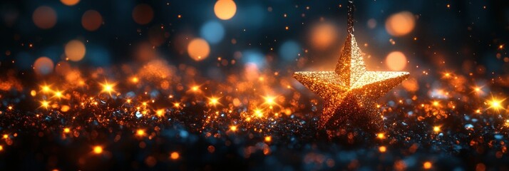 Starry Night Sky with Golden Stars and Soft Blue Bokeh for New Year and Christmas Celebrations