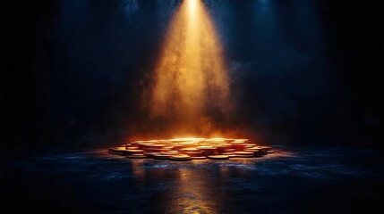 Obraz premium A dark room with a light shining on a circle of objects