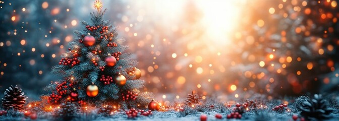 Colorful Christmas Tree Ornaments Festive Lights Bokeh Background Holiday Decoration Winter Magic Celebration