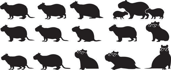 Fototapeta premium Capybara Silhouettes in Various Poses and with Sunglasses
