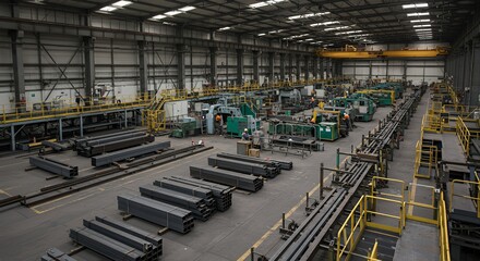 Fototapeta premium Steel Processing Facility with Raw Materials and Machinery