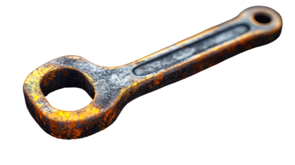 Rusty Wrench: A close-up image of an old rusty wrench, bearing the marks of time and use. Captured against a backdrop, the tool's rugged texture and aged appearance are highlighted.