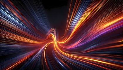 A striking abstract background and wallpaper featuring dynamic streaks of vibrant orange and purple light blending into a dark void