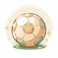 Obraz premium A glowing soccer ball on a grassy field, depicting the excitement of sports and teamwork, symbolizing play, competition, fitness, and the joy of outdoor activities in a vibrant illustration style.