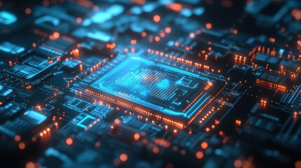 Fototapeta premium Quantum AI Machine Learning Processor Glowing in Dark