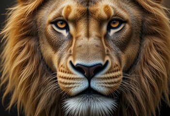 Fototapeta premium Close-up portrait highlights lion strength, power.
