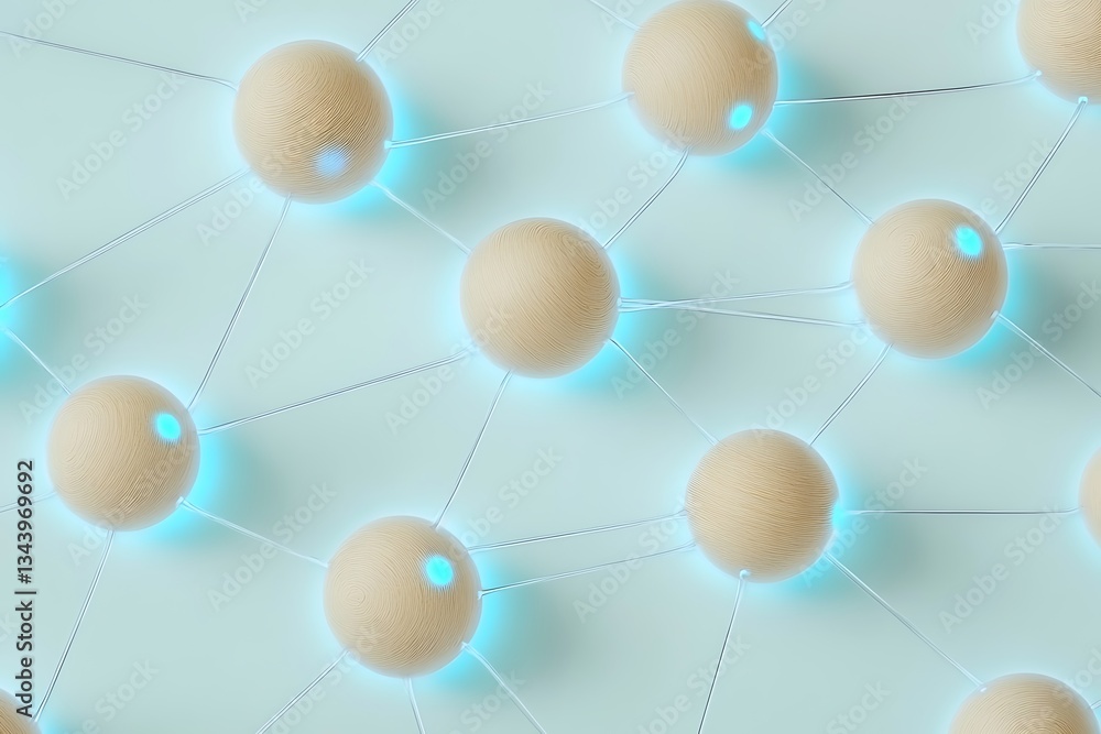 Poster 3d render of abstract wooden network nodes