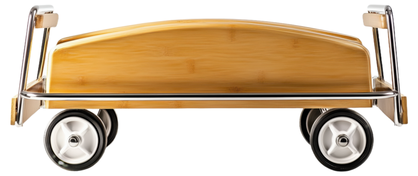 PNG Wooden luggage trolley with metal frame and wheels