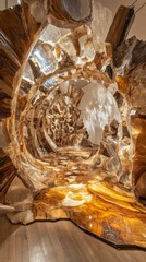 Glowing crystal cave interior art installation