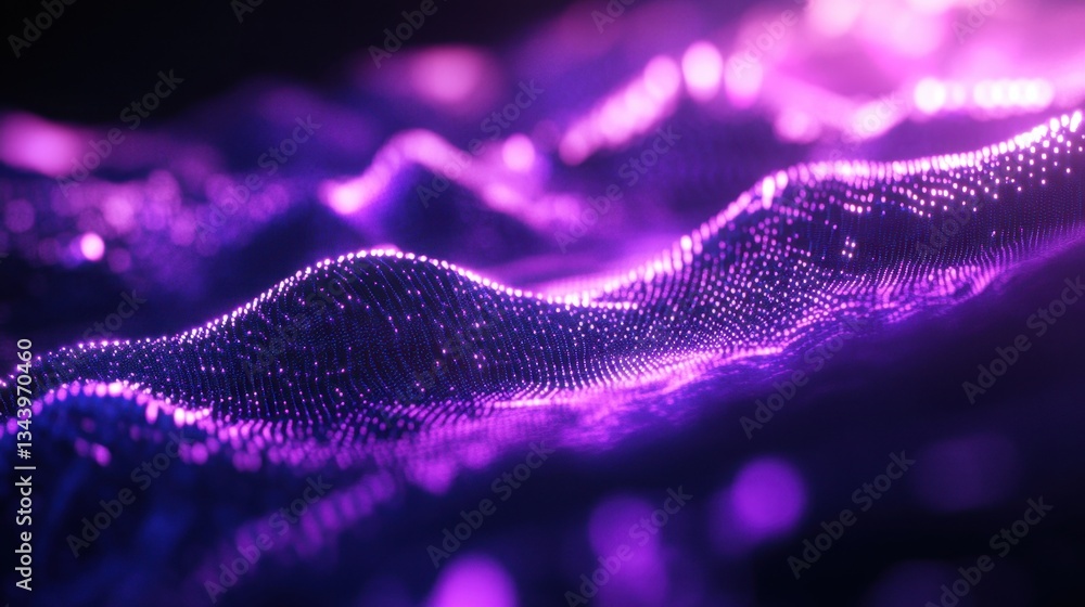 Poster abstract digital purple matrix with glowing points of light and a futuristic cyber atmosphere. perfe