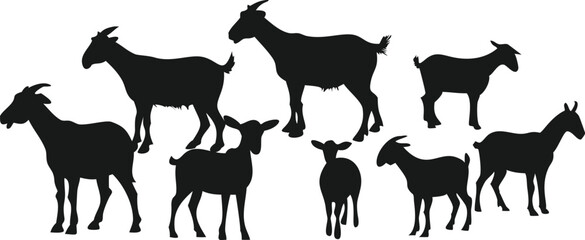 Simple Black Silhouettes of Various Goats
