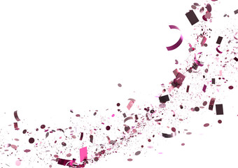 Pink confetti explosion on white background. Festive celebration backdrop.