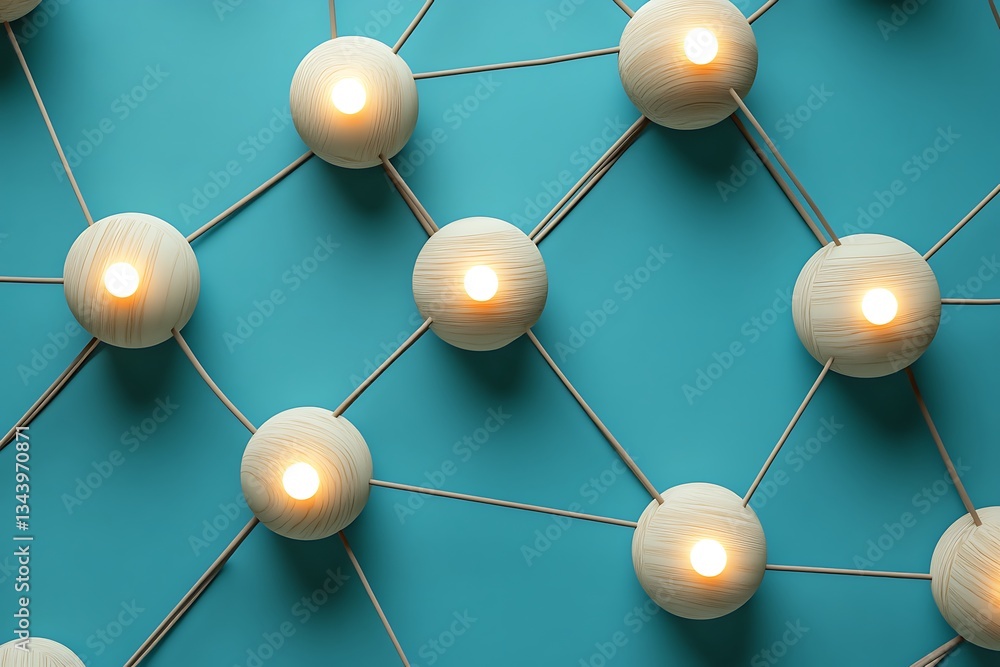Poster 3d render of abstract wooden network nodes