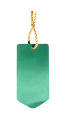 blank green price tag with rope isolated on white background