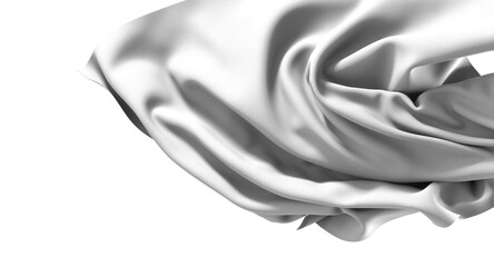 A soft, white fabric draped in flowing lines, creating a smooth and elegant texture against a white...