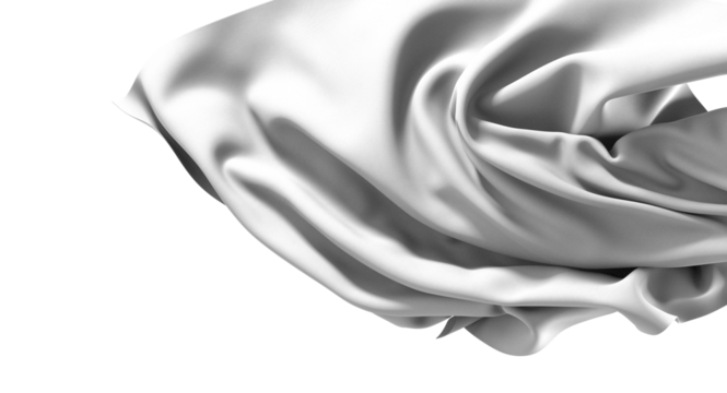A soft, white fabric draped in flowing lines, creating a smooth and elegant texture against a white background.
