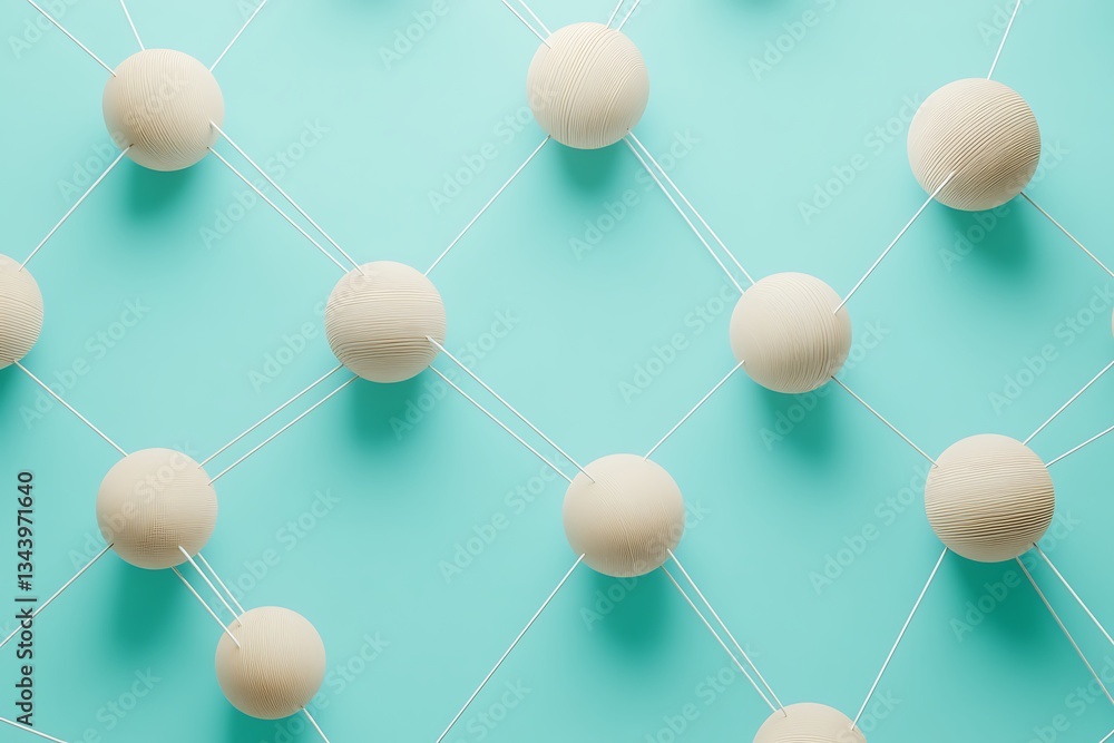 Poster 3d render of abstract wooden network nodes