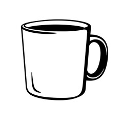 Morning Brew: A simple, yet elegant black and white illustration of a coffee mug, filled with the rich, dark liquid of coffee, ready to invigorate and inspire.