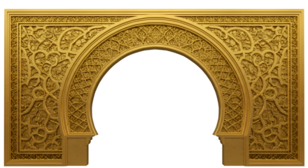 Intricate Golden Archway with Floral and Geometric Patterns on Transparent Background