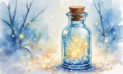 Magical glowing jar with sparkles