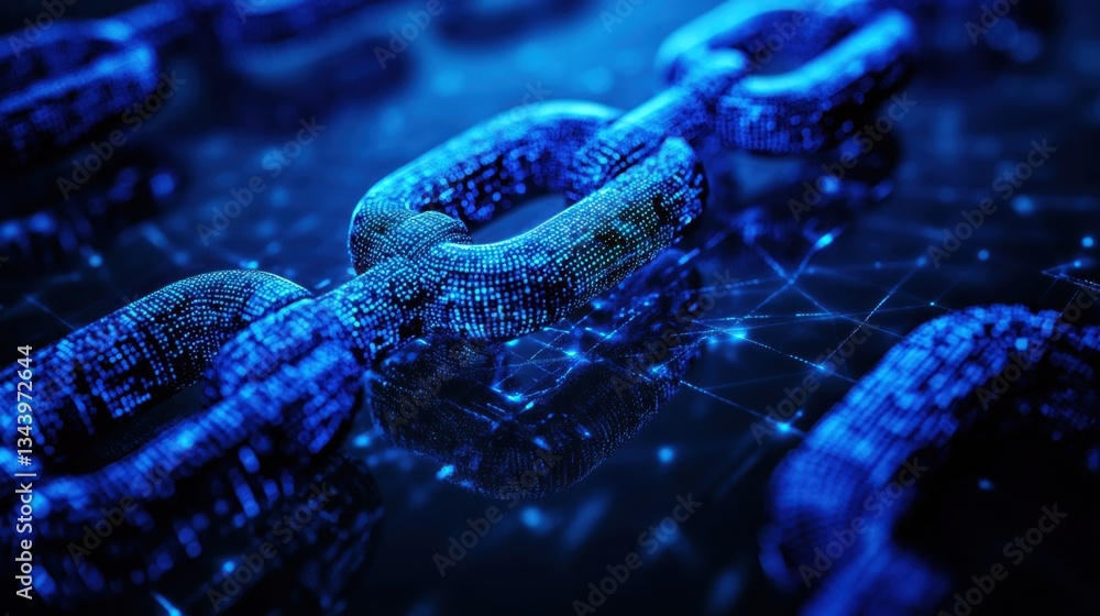 Poster abstract financial blockchain background, distributed register technology with vibrant blue cybernet
