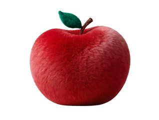 Furry Red Apple with Green Leaf on Transparent Background