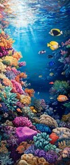 Obraz premium Colorful coral reef teeming with tropical fish.