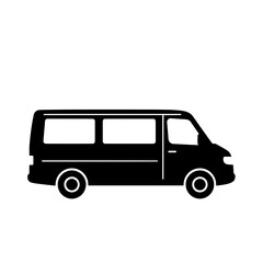 Shuttle Silhouette: A clean, stylized silhouette of a passenger van, perfect for conveying transport, travel, and service concepts.