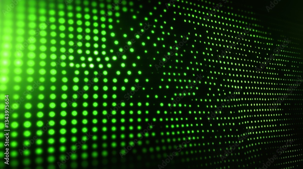 Poster abstract glowing green matrix with dots of different sizes forming a cyber-tech aesthetic. perfect f