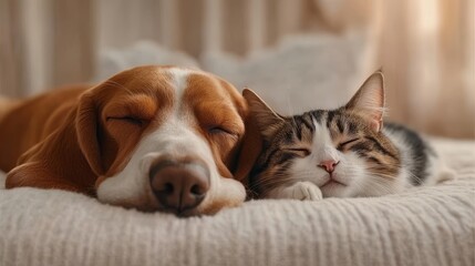 Cute dog and cat together cozy home friendship heartwarming scene adorable companions