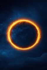 Dramatic Solar Eclipse Over Distant Planet with Bright Sunlit Ring Against Starry Background