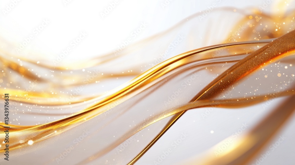 Poster abstract golden lines on a white background with a shimmering effect, creating a luxurious and sophi