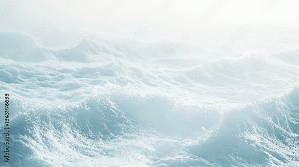 Poster minimalist white background with gentle overlapping waves and subtle light reflections.