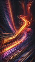 Glowing streaks of orange and purple light flow seamlessly into darkness, creating a bold and futuristic abstract background and wallpaper