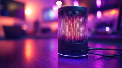 Ambient Glow: Illuminated Speaker with Modern Design in a Vibrant Room
