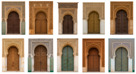 Twelve Intricately Carved Wooden Doors with Moorish Architectural Details