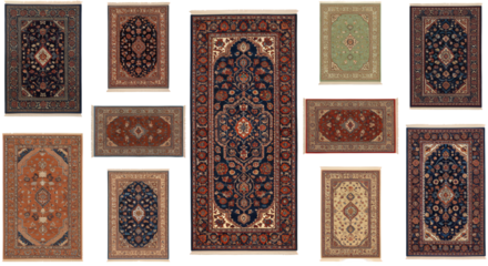 Twelve Intricately Designed Persian and Oriental Carpets in a Grid