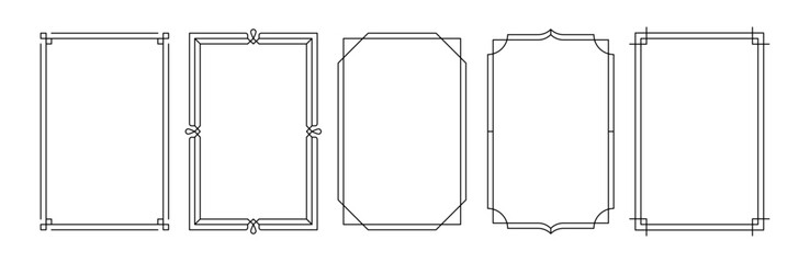 Simple frame set. Geometric frames and borders, minimalistic elegant art deco decorative layout ornament elements, thin line rectangle vignetting border design. Vector collection