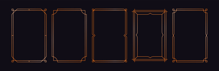 Golden frame set. Minimalistic gold frames and borders for text and photo, art deco line modern elegant decorative elements. Vector luxury vintage collection