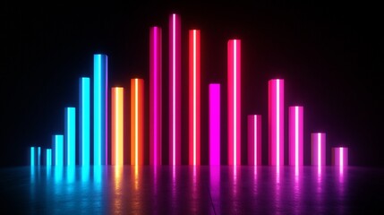 Vibrant Neon Light Columns Reflecting on Dark Surface